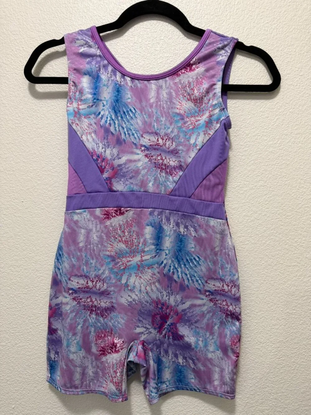Cat & Jack purple multi tank style leotard, criss cross back, size L (10-12)